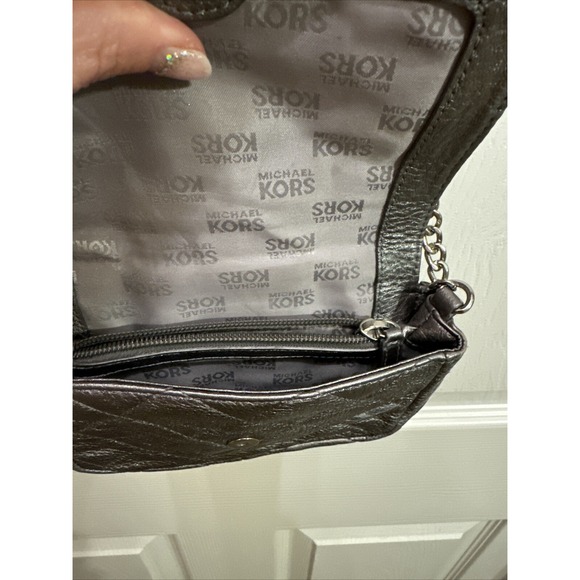 Michael Kors Mini Crossbody Bag Quilted Leather Metallic Silver - Picture 5 of 7